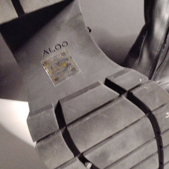 Aldo Platform Chunky Block Heel Ankle Boots Women's Size 10 Black Leather - Picture 11 of 14